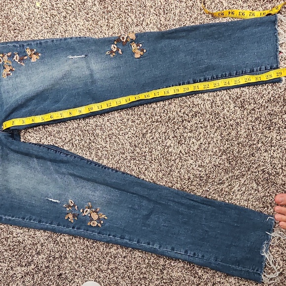 Democracy Blue Straight Leg Jeans with Floral Embroidery - Picture 9 of 10